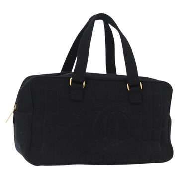 CHANEL Choco Bar Hand Bag cotton Black Gold CC Auth ka339