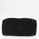 CHANEL Choco Bar Hand Bag cotton Black Gold CC Auth ka339-6