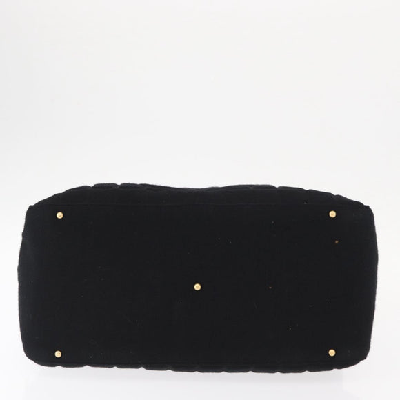 CHANEL Choco Bar Hand Bag cotton Black Gold CC Auth ka339