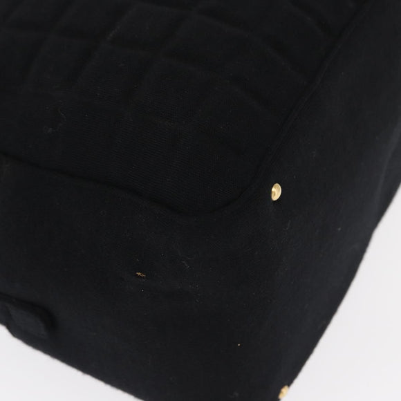 CHANEL Choco Bar Hand Bag cotton Black Gold CC Auth ka339