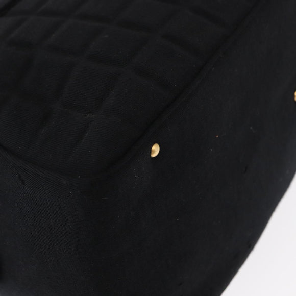 CHANEL Choco Bar Hand Bag cotton Black Gold CC Auth ka339