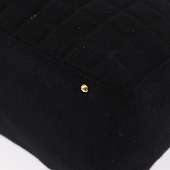 CHANEL Choco Bar Hand Bag cotton Black Gold CC Auth ka339