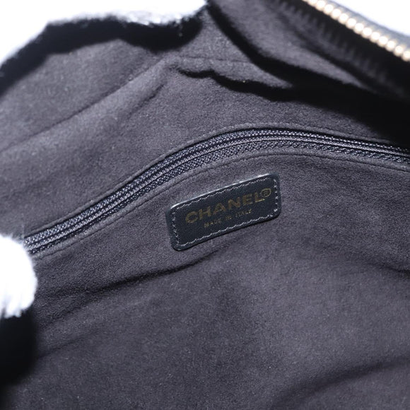 CHANEL Choco Bar Hand Bag cotton Black Gold CC Auth ka339