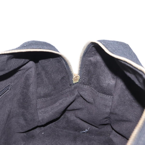 CHANEL Choco Bar Hand Bag cotton Black Gold CC Auth ka339