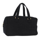 CHANEL Choco Bar Hand Bag cotton Black Gold CC Auth ka339-1