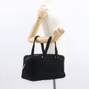 CHANEL Choco Bar Hand Bag cotton Black Gold CC Auth ka339-24