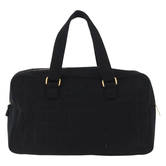 CHANEL Choco Bar Hand Bag cotton Black Gold CC Auth ka339