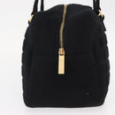 CHANEL Choco Bar Hand Bag cotton Black Gold CC Auth ka339-4