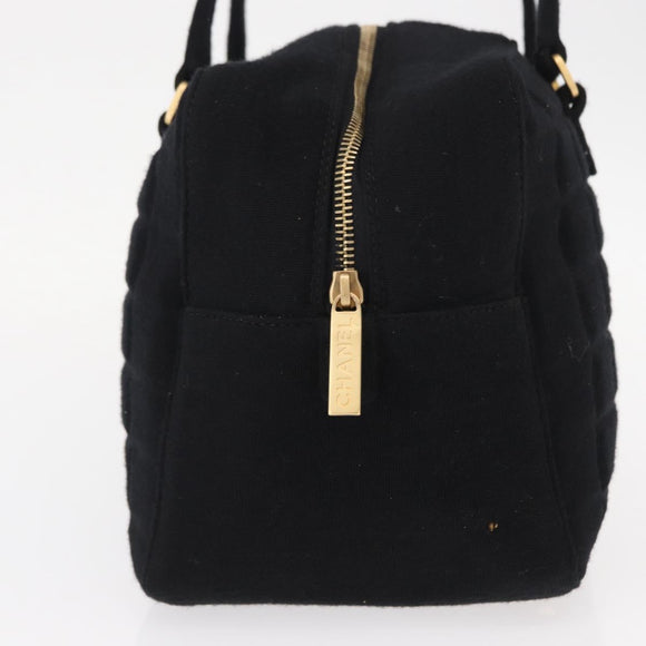 CHANEL Choco Bar Hand Bag cotton Black Gold CC Auth ka339