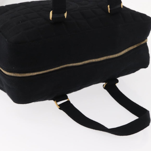 CHANEL Choco Bar Hand Bag cotton Black Gold CC Auth ka339