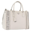 PRADA Hand Bag Safiano leather 2way White Silver Auth ka3399V-1