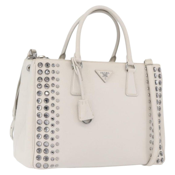PRADA Hand Bag Safiano leather 2way White Silver Auth ka3399V