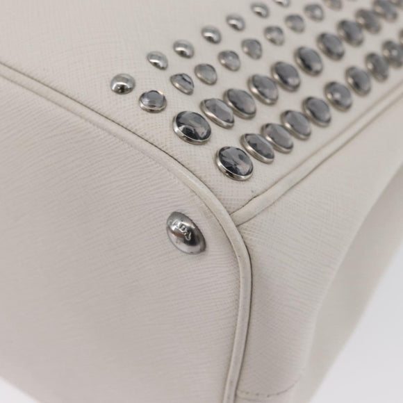 PRADA Hand Bag Safiano leather 2way White Silver Auth ka3399V