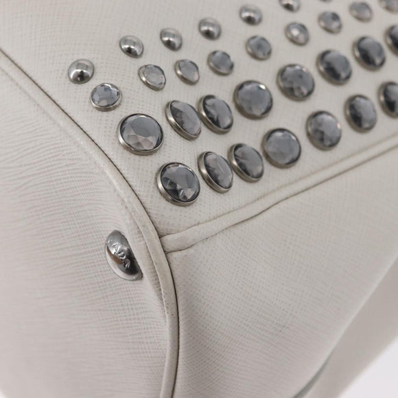 PRADA Hand Bag Safiano leather 2way White Silver Auth ka3399V