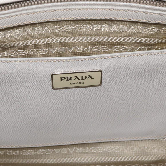 PRADA Hand Bag Safiano leather 2way White Silver Auth ka3399V