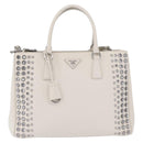 PRADA Hand Bag Safiano leather 2way White Silver Auth ka3399V-2