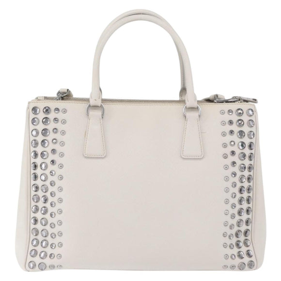 PRADA Hand Bag Safiano leather 2way White Silver Auth ka3399V