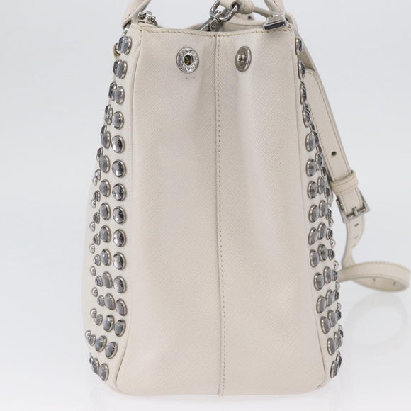 PRADA Hand Bag Safiano leather 2way White Silver Auth ka3399V