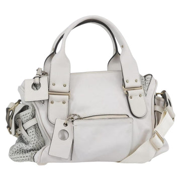 Chloe Shoulder Bag Leather 2way White Silver Auth ka340
