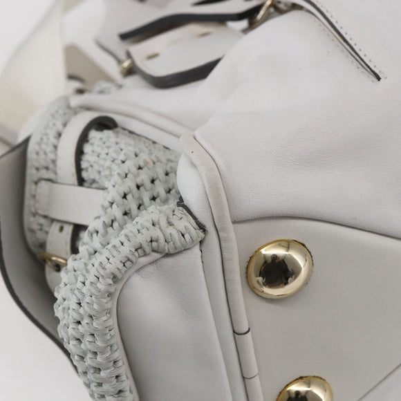 Chloe Shoulder Bag Leather 2way White Silver Auth ka340