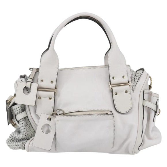 Chloe Shoulder Bag Leather 2way White Silver Auth ka340