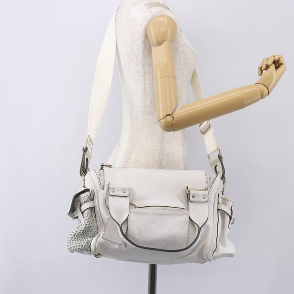 Chloe Shoulder Bag Leather 2way White Silver Auth ka340