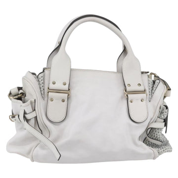 Chloe Shoulder Bag Leather 2way White Silver Auth ka340 - 0