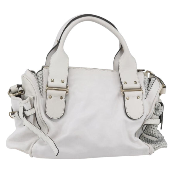 Chloe Shoulder Bag Leather 2way White Silver Auth ka340