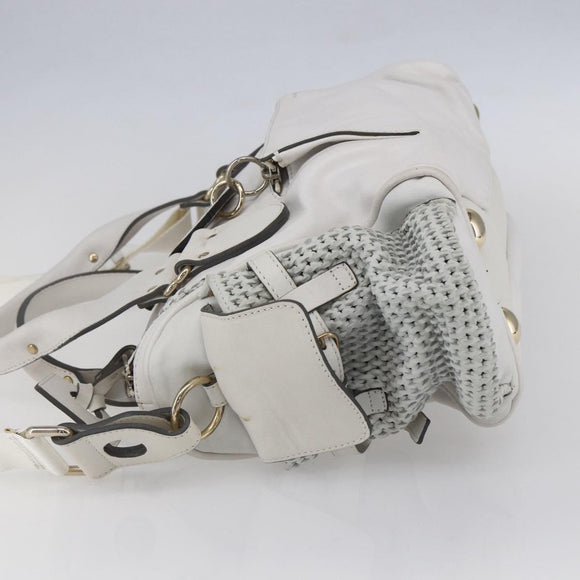 Chloe Shoulder Bag Leather 2way White Silver Auth ka340