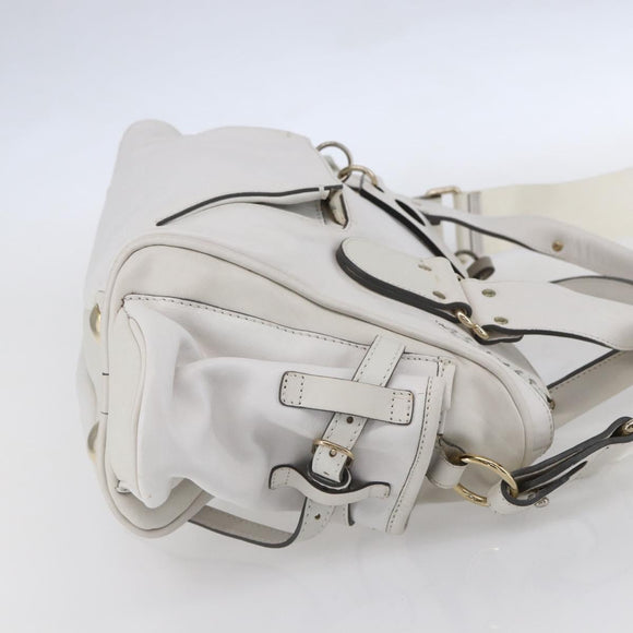 Chloe Shoulder Bag Leather 2way White Silver Auth ka340