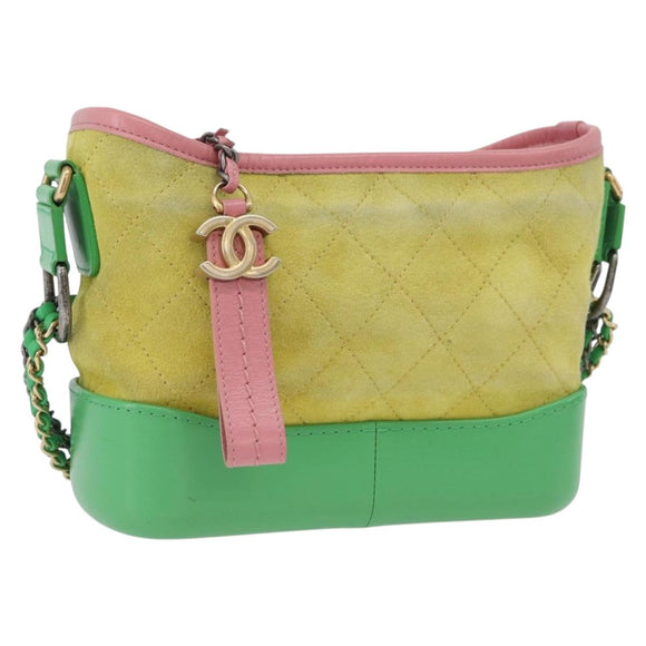 CHANEL Chain Gabriel Dohobo Shoulder Bag Suede Green Gold CC Auth ka3407A