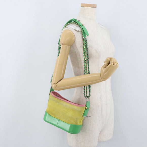CHANEL Chain Gabriel Dohobo Shoulder Bag Suede Green Gold CC Auth ka3407A