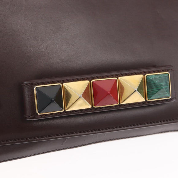 VALENTINO Ketting Schoudertas Leer Bruin Goud Auth ka3408A