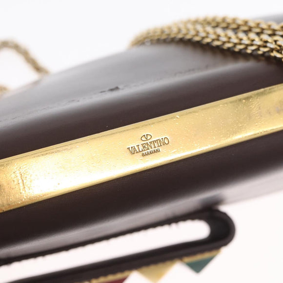 VALENTINO Ketting Schoudertas Leer Bruin Goud Auth ka3408A