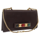 VALENTINO Ketting Schoudertas Leer Bruin Goud Auth ka3408A-1