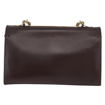 VALENTINO Chain Shoulder Bag Leather Brown Gold Auth ka3408A - 0