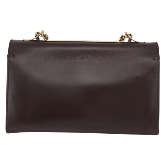 VALENTINO Ketting Schoudertas Leer Bruin Goud Auth ka3408A