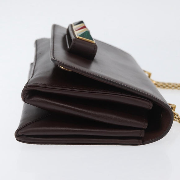 VALENTINO Ketting Schoudertas Leer Bruin Goud Auth ka3408A