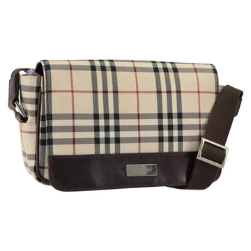 BURBERRY Nova Check Shoulder Bag Canvas Beige Silver Auth ka341