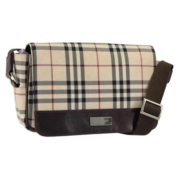 BURBERRY Nova Check Shoulder Bag Canvas Beige Silver Auth ka341