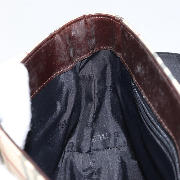 BURBERRY Nova Check Shoulder Bag Canvas Beige Silver Auth ka341