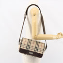 BURBERRY Nova Check Shoulder Bag Canvas Beige Silver Auth ka341-21
