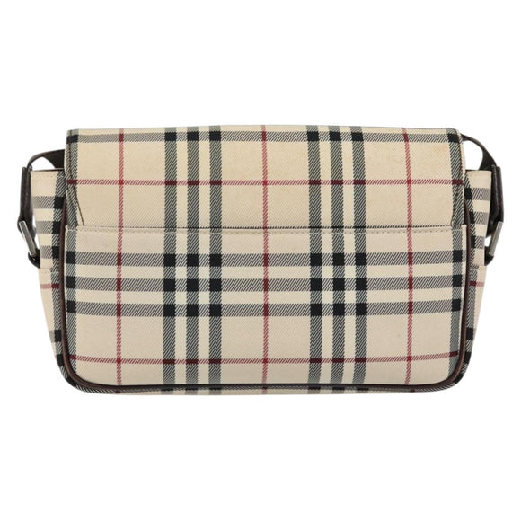 BURBERRY Nova Check Shoulder Bag Canvas Beige Silver Auth ka341