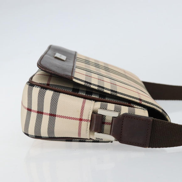 BURBERRY Nova Check Shoulder Bag Canvas Beige Silver Auth ka341