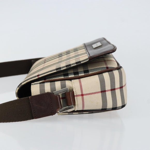 BURBERRY Nova Check Shoulder Bag Canvas Beige Silver Auth ka341