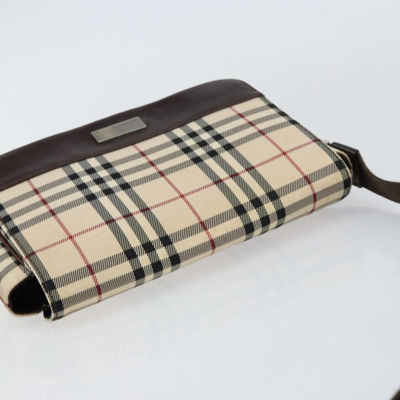 BURBERRY Nova Check Shoulder Bag Canvas Beige Silver Auth ka341