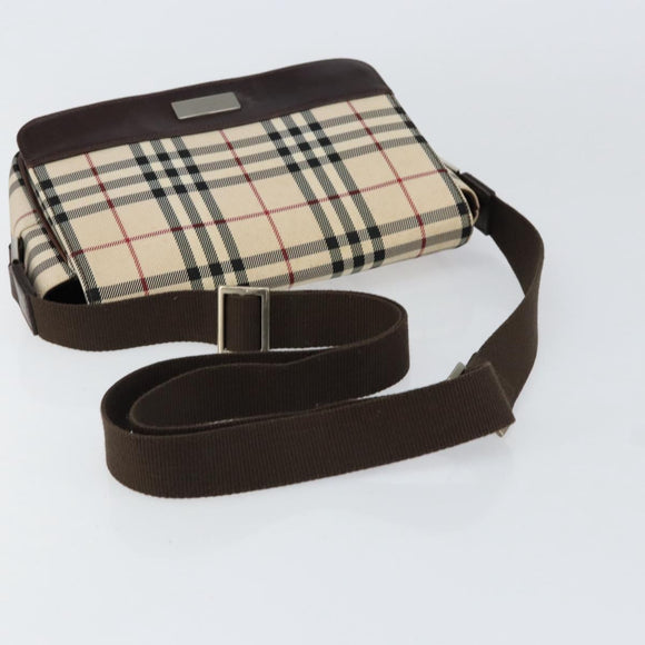 BURBERRY Nova Check Shoulder Bag Canvas Beige Silver Auth ka341