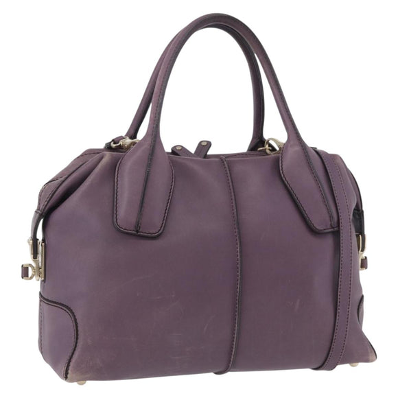 TOD’S Hand Bag Leather 2way Purple Gold Auth ka3411