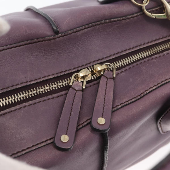 TOD’S Hand Bag Leather 2way Purple Gold Auth ka3411