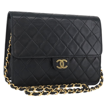 CHANEL Chain Matelasse Shoulder Bag Lamb Skin Black Gold CC Auth ka3415SAV
